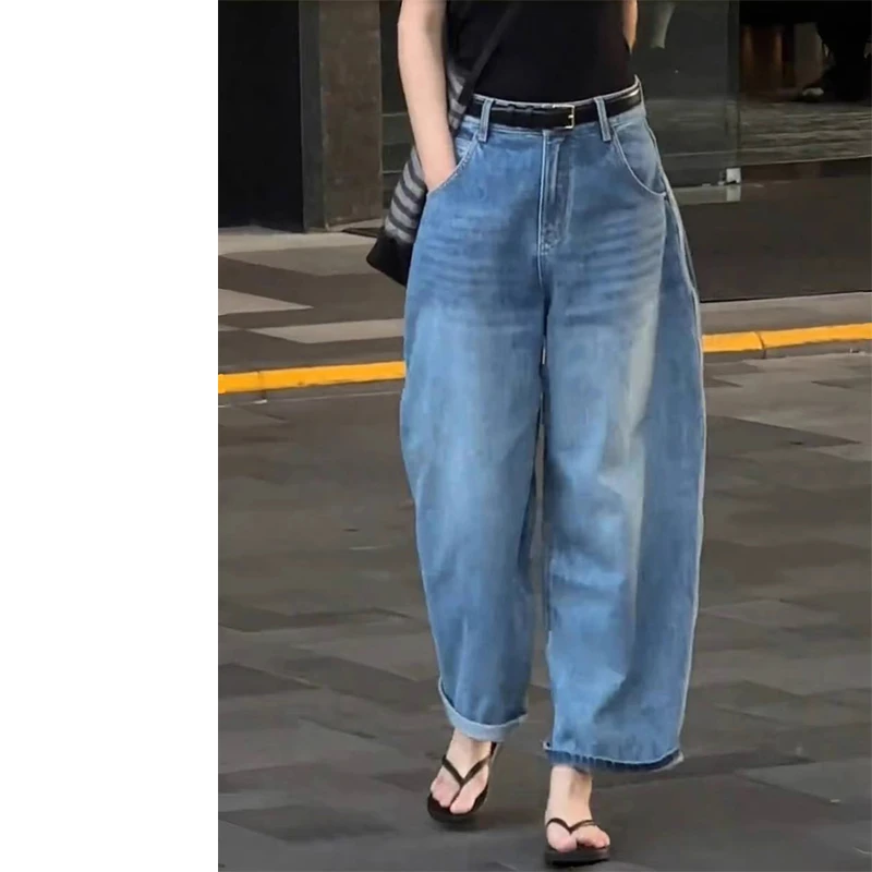 梨形身材阔腿牛仔裤女2025年秋季新款大码宽松高腰显瘦九分奶奶裤