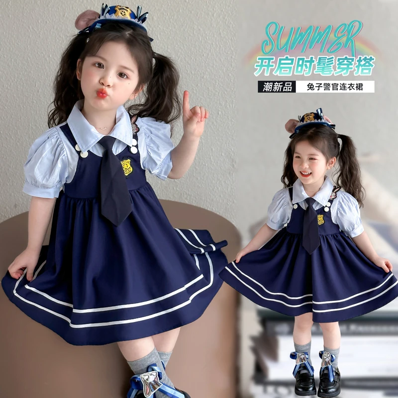 女童连衣裙夏装2025新款兔子警官儿童衣服女宝宝公主裙学院风裙子
