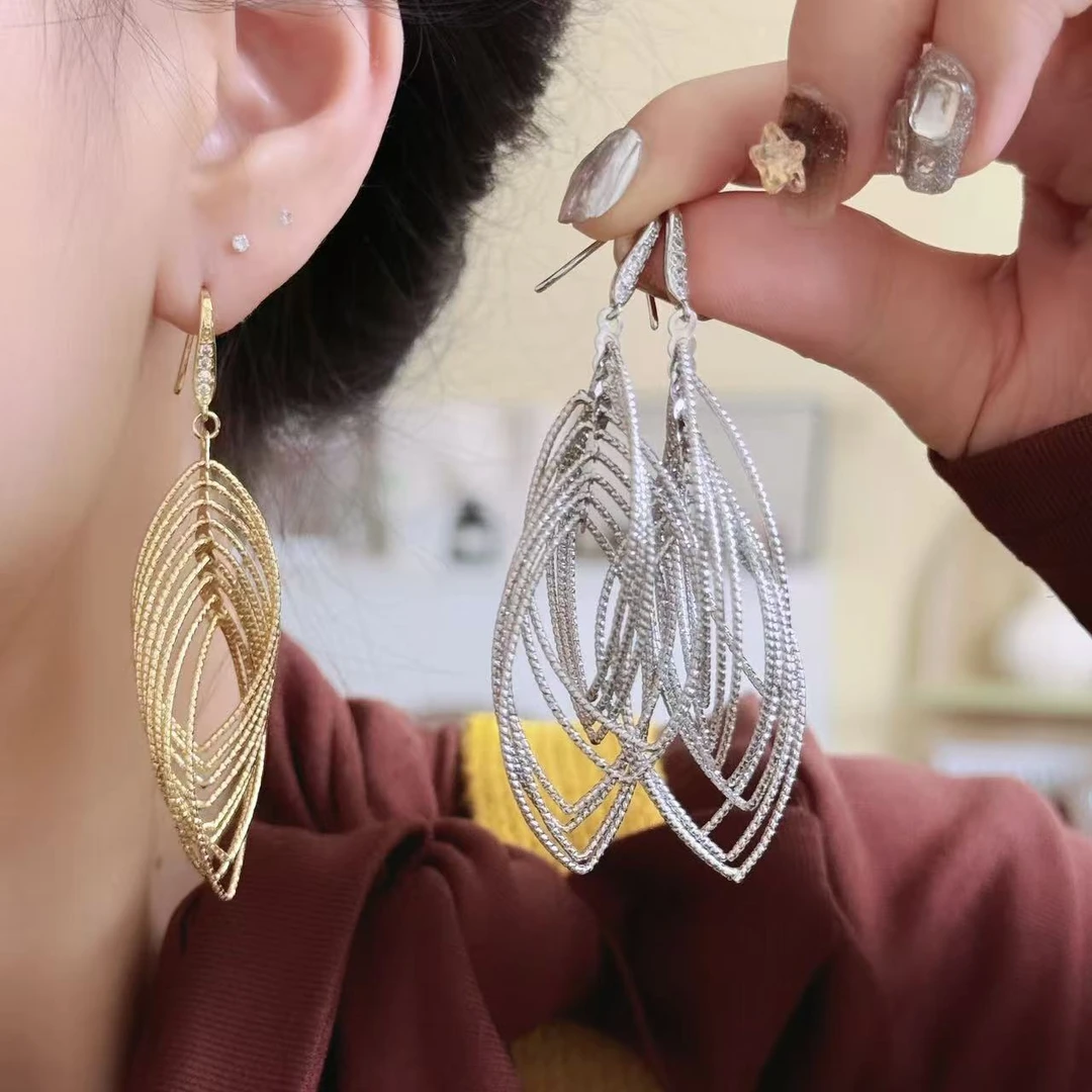 超灵动线条麦穗多层菱形耳钩小众轻奢晚宴千金风耳环