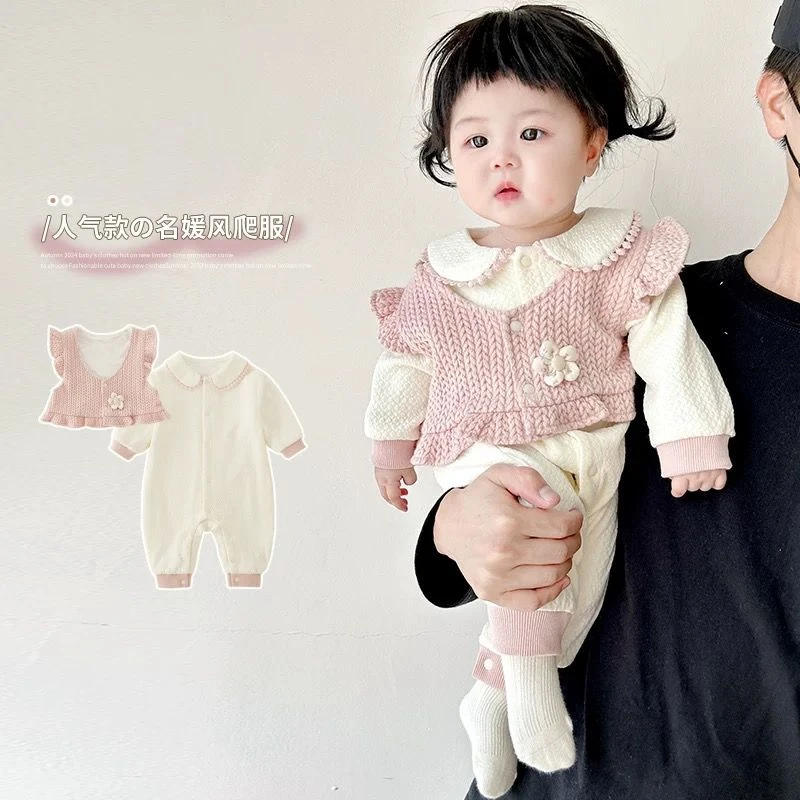 女宝宝套装连体衣春季婴儿衣服公主风马甲两件套婴幼儿衣服夏季