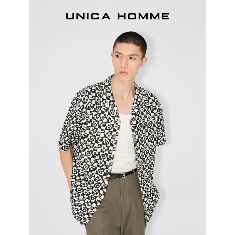 UNICA HOMME/现代潮流感进口数码印花古巴领衬衫短袖