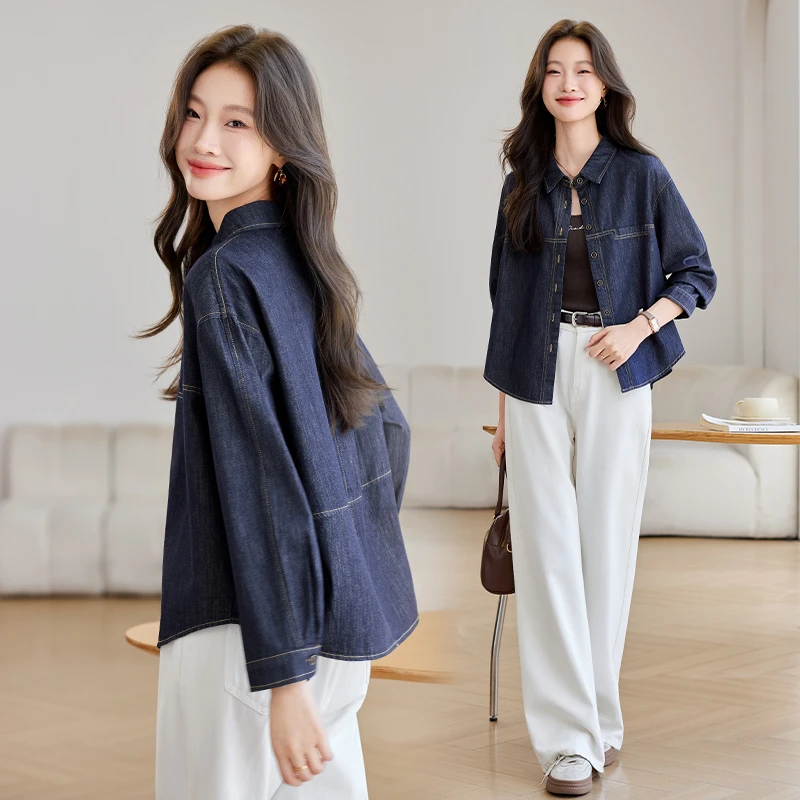 显瘦小个子牛仔直筒时尚长袖2025春秋季新款女短外套春秋外套上衣