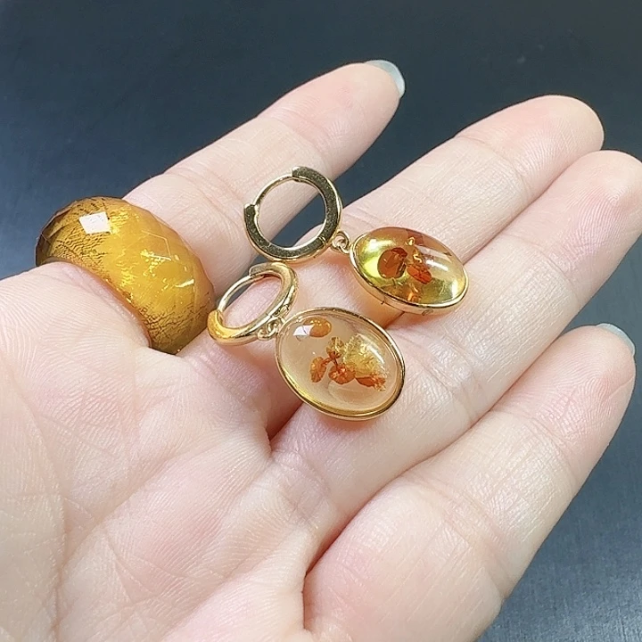 琥珀未镶嵌耳饰天然琥珀