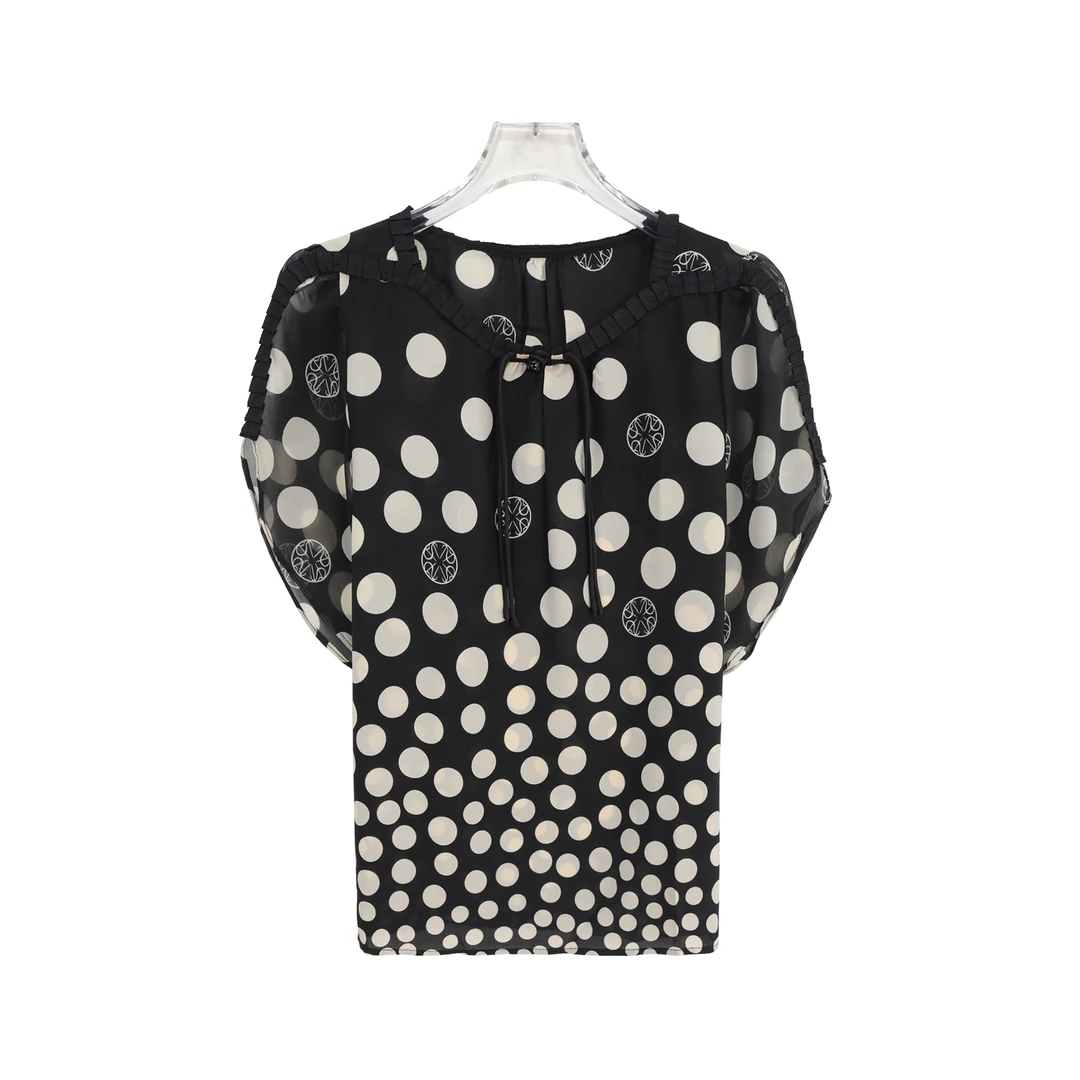 夏季宽松洋气舒适透气波点圆领T恤S1104