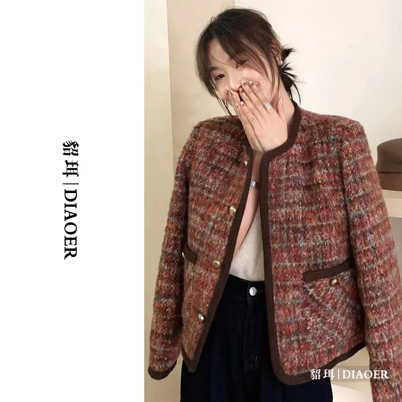 DIAOER/貂珥【安可拉红】2024新款小香风外套女粗花呢
