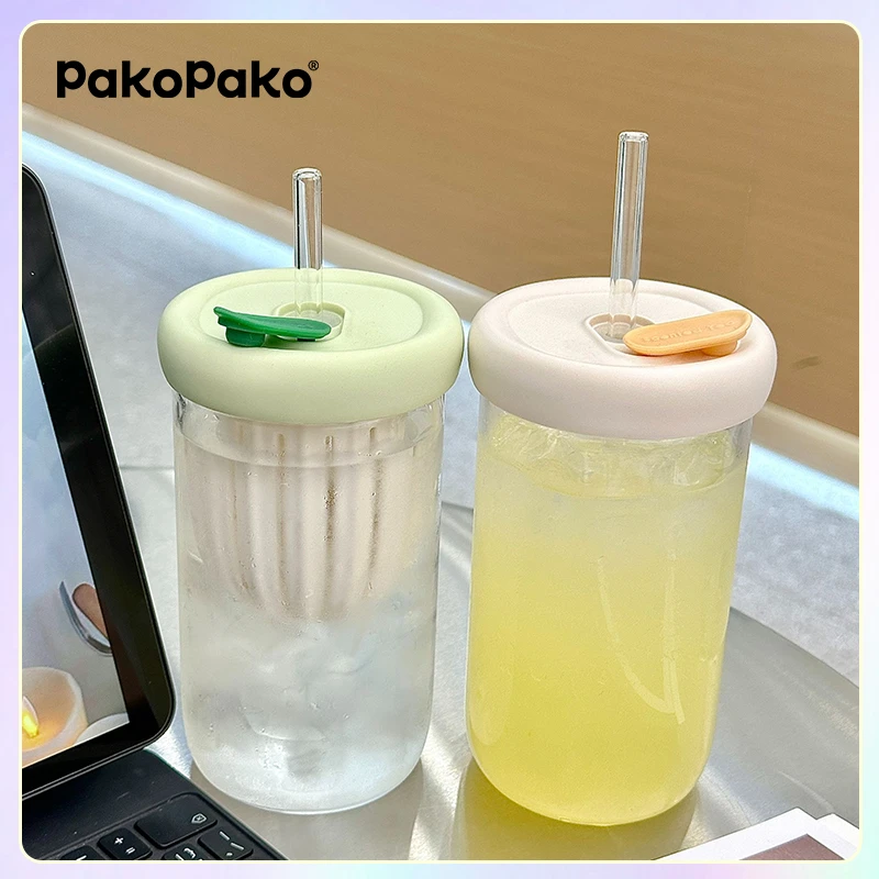 【高硼硅 能装开水】PAKOPAKO花茶杯吸管高硼硅玻璃泡茶杯高颜值ins