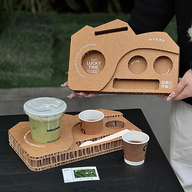 combo杯托盘网红咖啡杯蜂窝纸杯托瓦楞奶茶一次性试饮杯展架