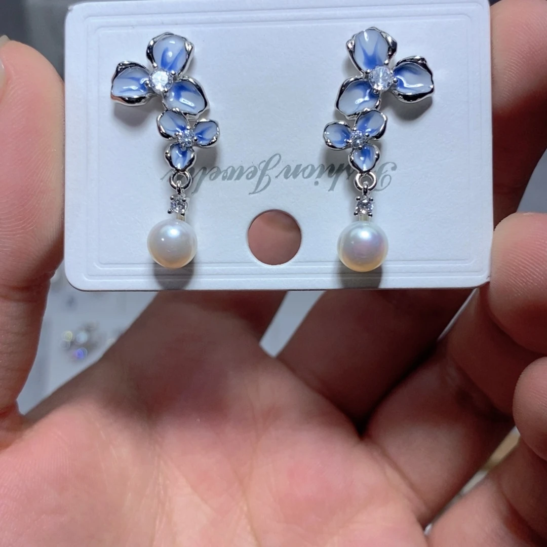 耳饰银S925镶嵌淡水珍珠