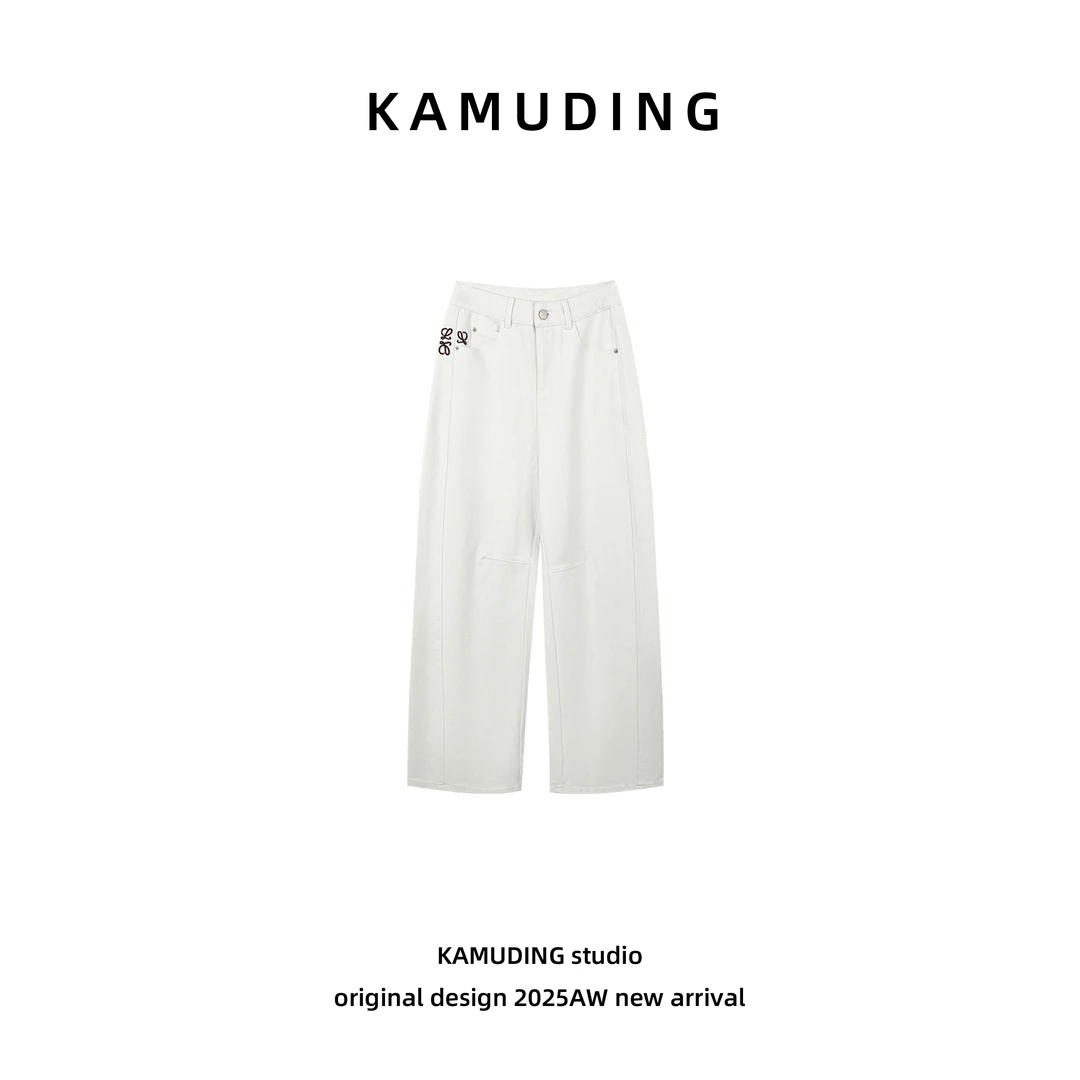 KAMUDING2025新款A38慵懒风字母刺绣直筒裤腿牛仔裤25239