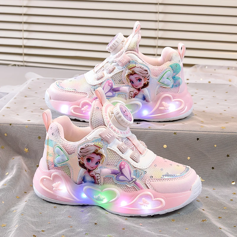 亮灯女童运动鞋2025新款透气女孩网鞋公主鞋儿童发光鞋软底宝宝鞋