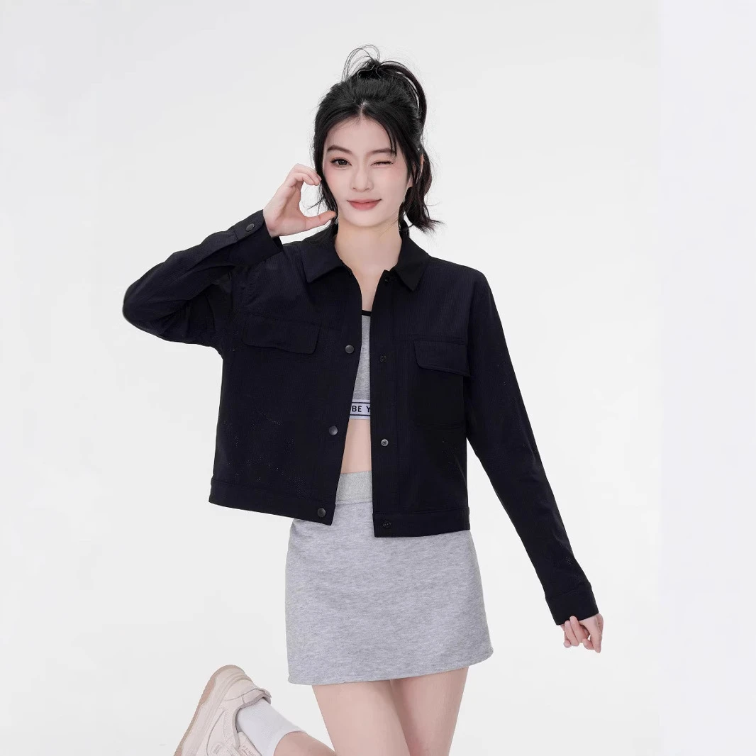 批2025款Wovenr洞洞料立领克通勤百搭黑色衬衫春秋上衣LULU款长袖