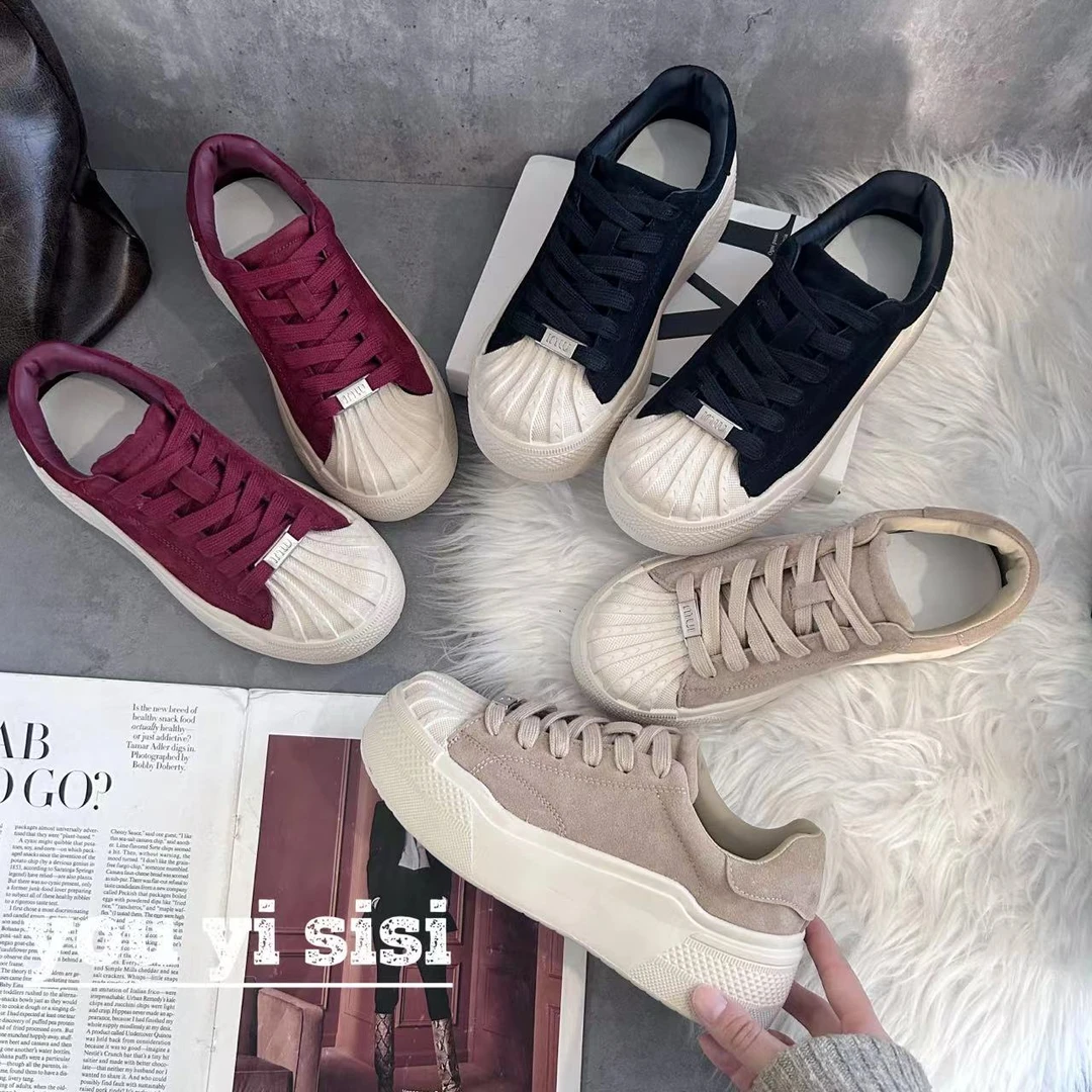有意思思女鞋"真皮贝壳"运动时尚百搭透气学生厚底韩版潮流ins