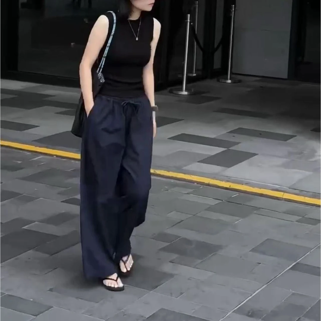 25500大爱美依缘新款时尚无袖修身背心宽松垂感阔腿裤女装两件套