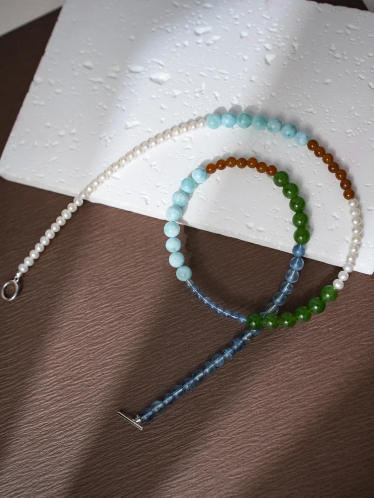 时尚复古和田玉碧玉且末糖锁骨链设计款夏日高级感