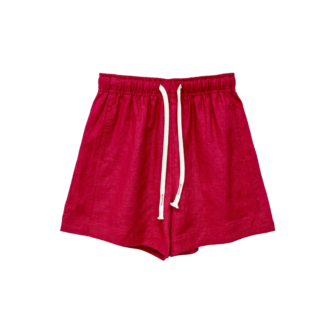 【亚楠本楠】发财红◆奢牌同源超好看字母刺绣100%亚麻短裤7928