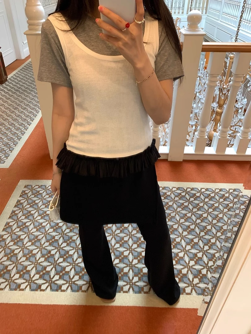 【清】NO退换ONEXH·2025夏 百搭款叠穿U领针织背心弹力显瘦打底上衣