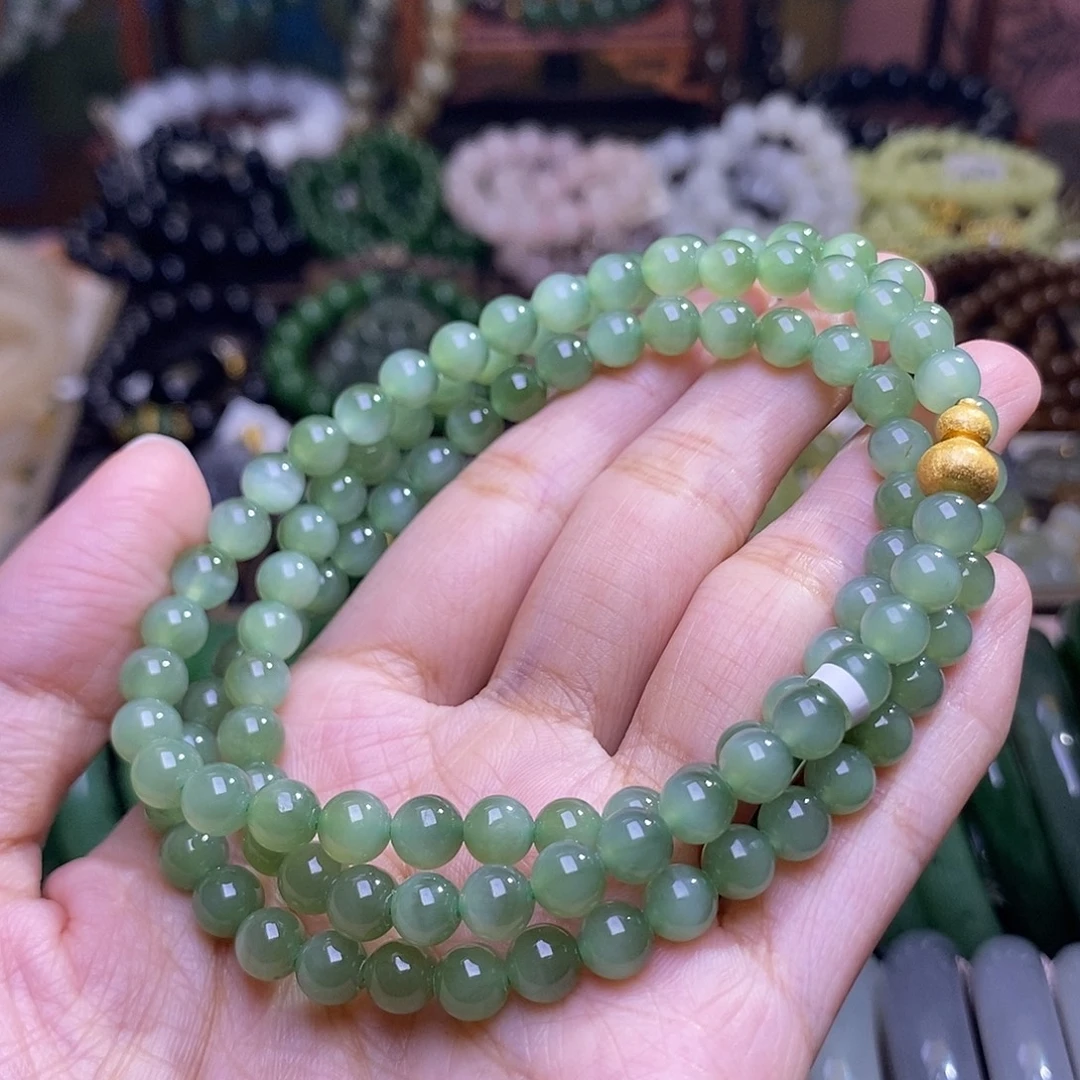 和田玉未镶嵌颈饰老矿料碧玉猫眼毛衣链6m