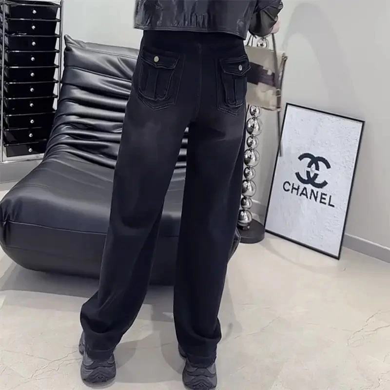 Aimeerosa/艾洛莎2025秋季新款牛仔长裤女遮肉减龄百搭窄版阔腿裤