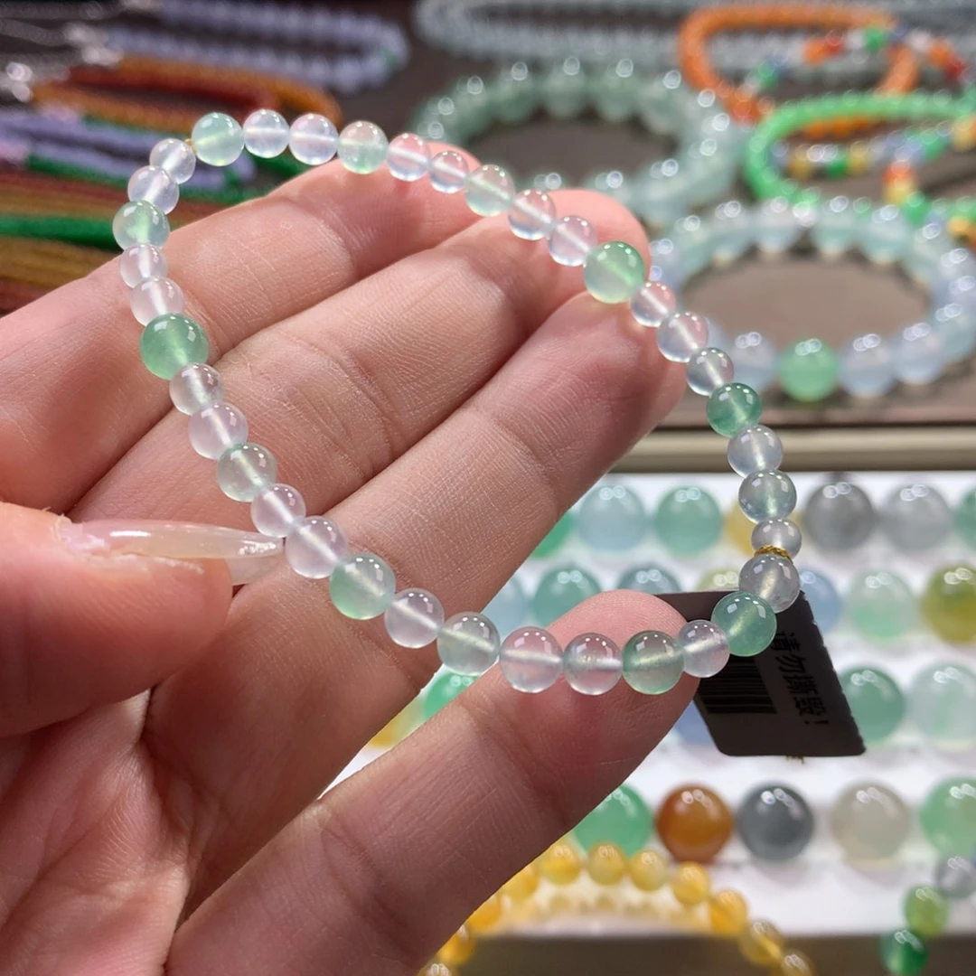 翡翠未镶嵌手链玻璃种起刚幻彩单圈卡4.2~6