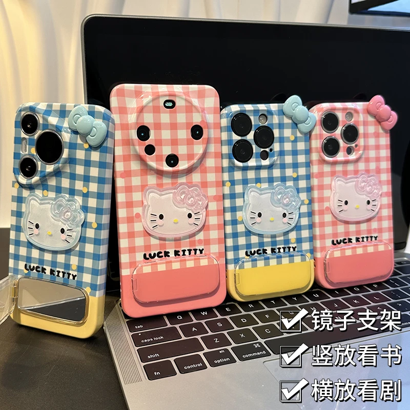 奥菲顿立体蝴蝶结kt格纹适用iPhone16菲林手机壳华为vivo小米oppo