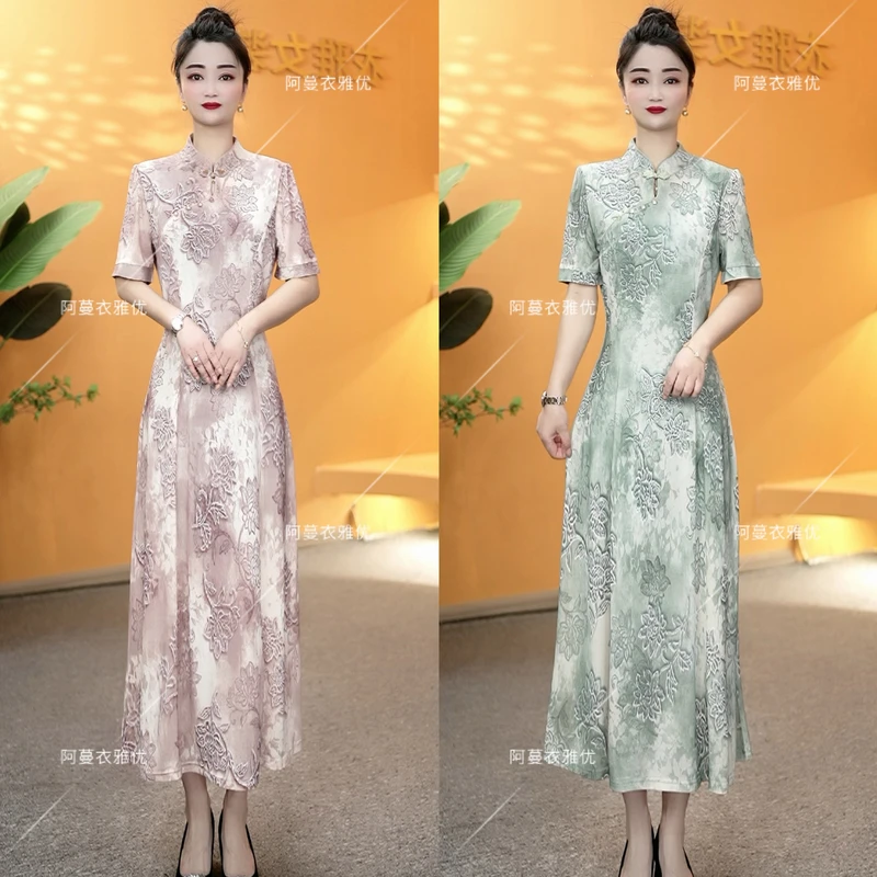 【衣雅严选】8088-1622#新款冰雪丝斜门襟显瘦气质改良旗袍裙