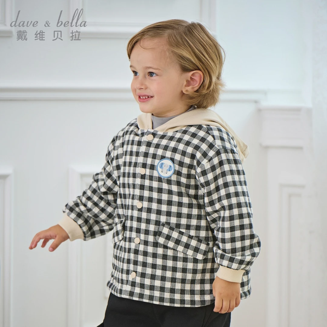 【反季清仓】戴维贝拉儿童秋冬外套男童洋气格子连帽上衣宝宝童装