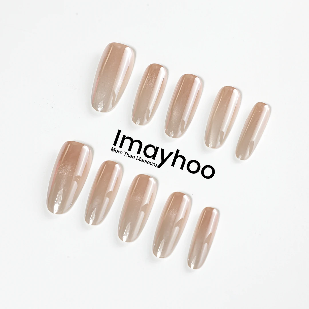 Imayhoo纯手工高定穿戴甲【魔镜】裸色乳白猫眼显白简约精致DF06016