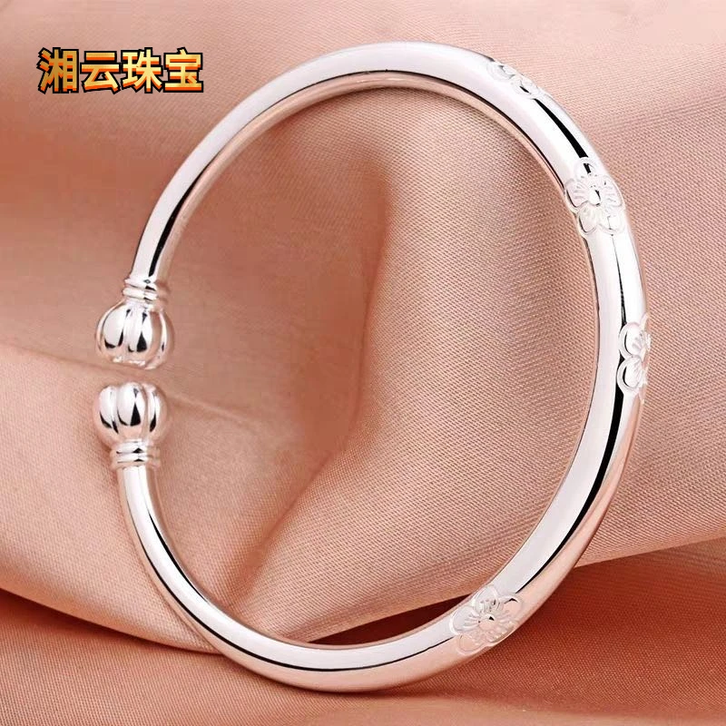 湘云 足银手镯 正品纯银光面南瓜手镯足银999.9实心银镯子女款