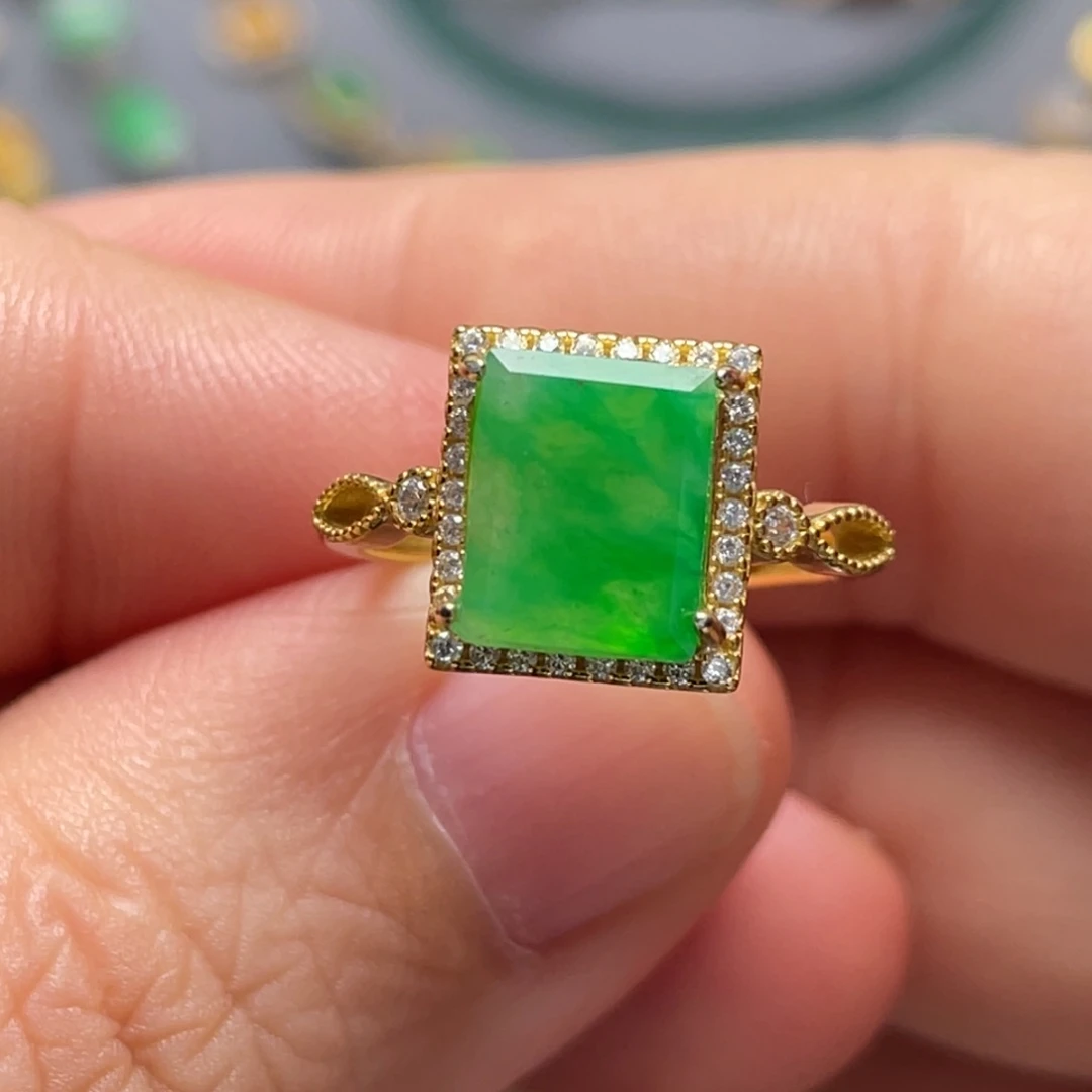 翡翠戒指银S925镶嵌纯天然缅甸翡翠