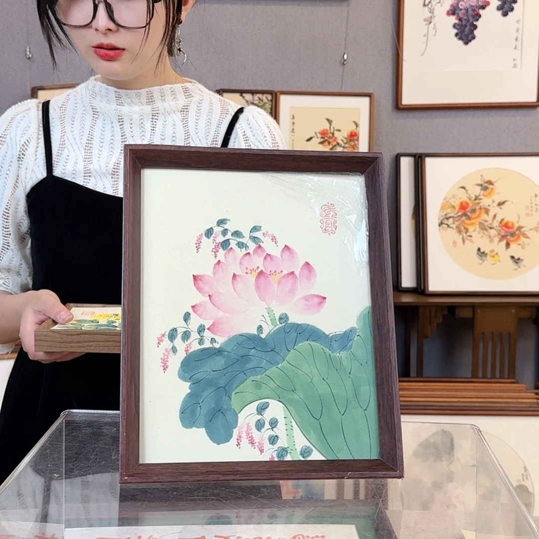 国画纯手绘，纯手写带框尺寸：23×29厘米