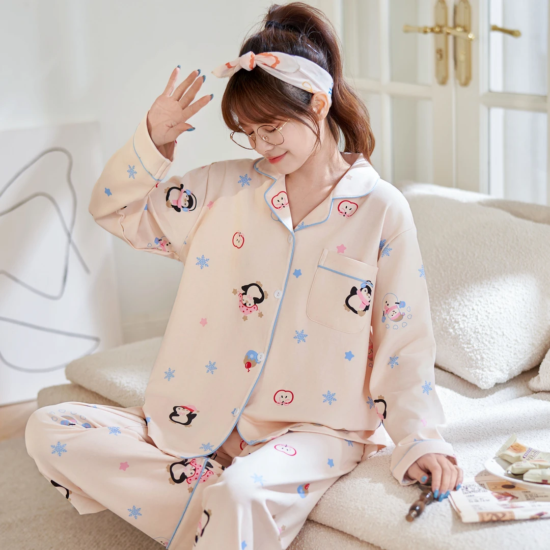 睡衣女士春秋款2025年新款长袖大码可爱卡通休闲秋冬季家居服套装