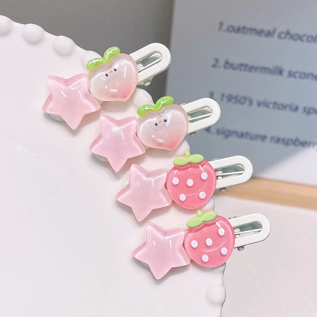 A-7528  4个草莓水蜜桃星星卡通水果小清新碎发鸭嘴夹      发圈