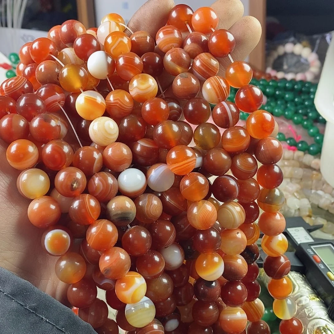 玛瑙/玉髓珠宝半成品合金一条天然12mm蚕丝红玛瑙圆珠