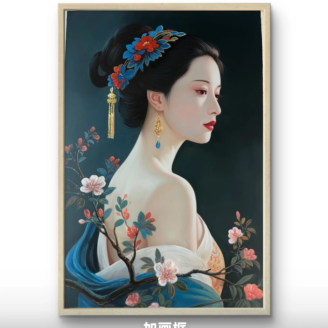 新中式玉兰花美女陈顺强人物现货60-90酒店开业家装装饰油画