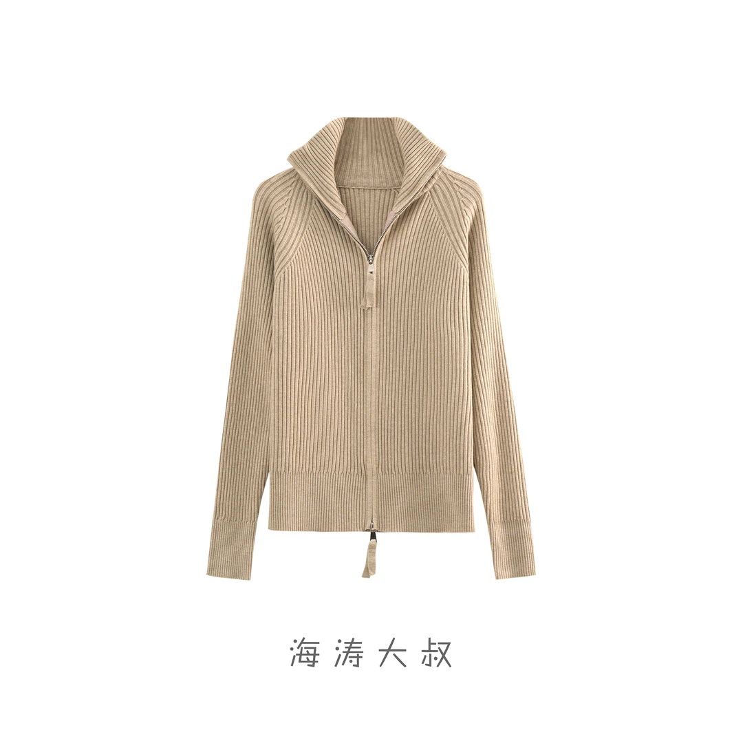 【海涛大叔】「苗条开衫」秋冬厚款高领双头拉链针织毛衣
