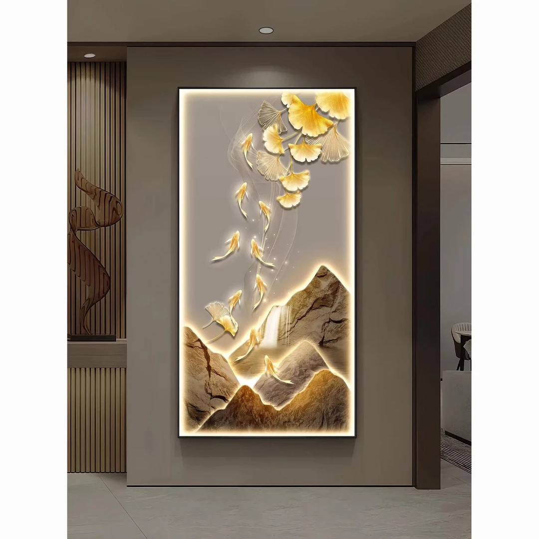 【玄关集合】九鱼聚财高档镶钻走廊过道挂画金山招财大气壁画