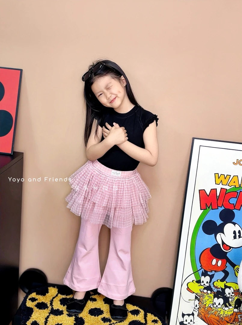 有有家·儿童高品质夏款韩系超百搭洋气休闲粉格子屁帘微喇裤410