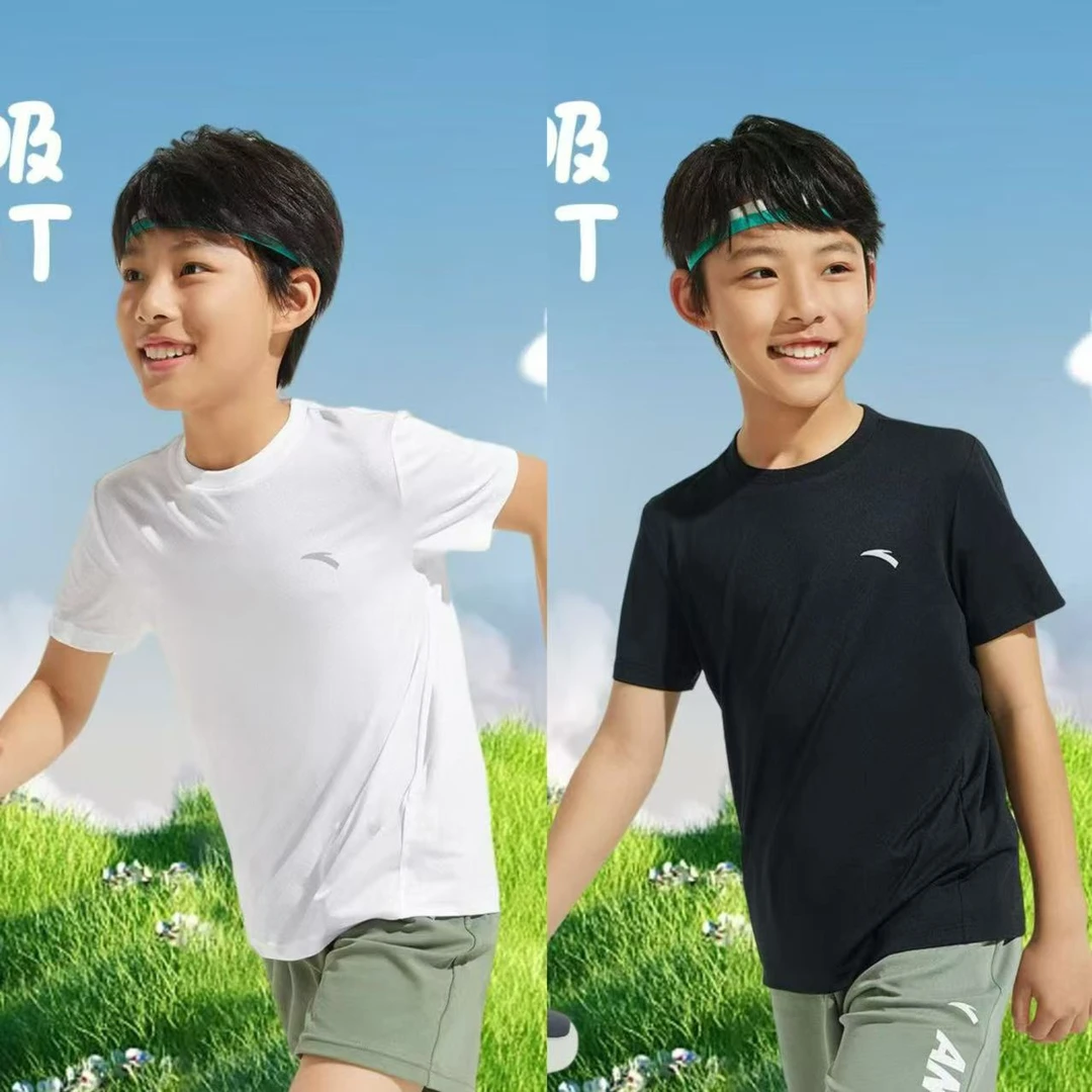 【618专享】安踏儿童短袖衫2025夏透气舒适青少年圆领短袖