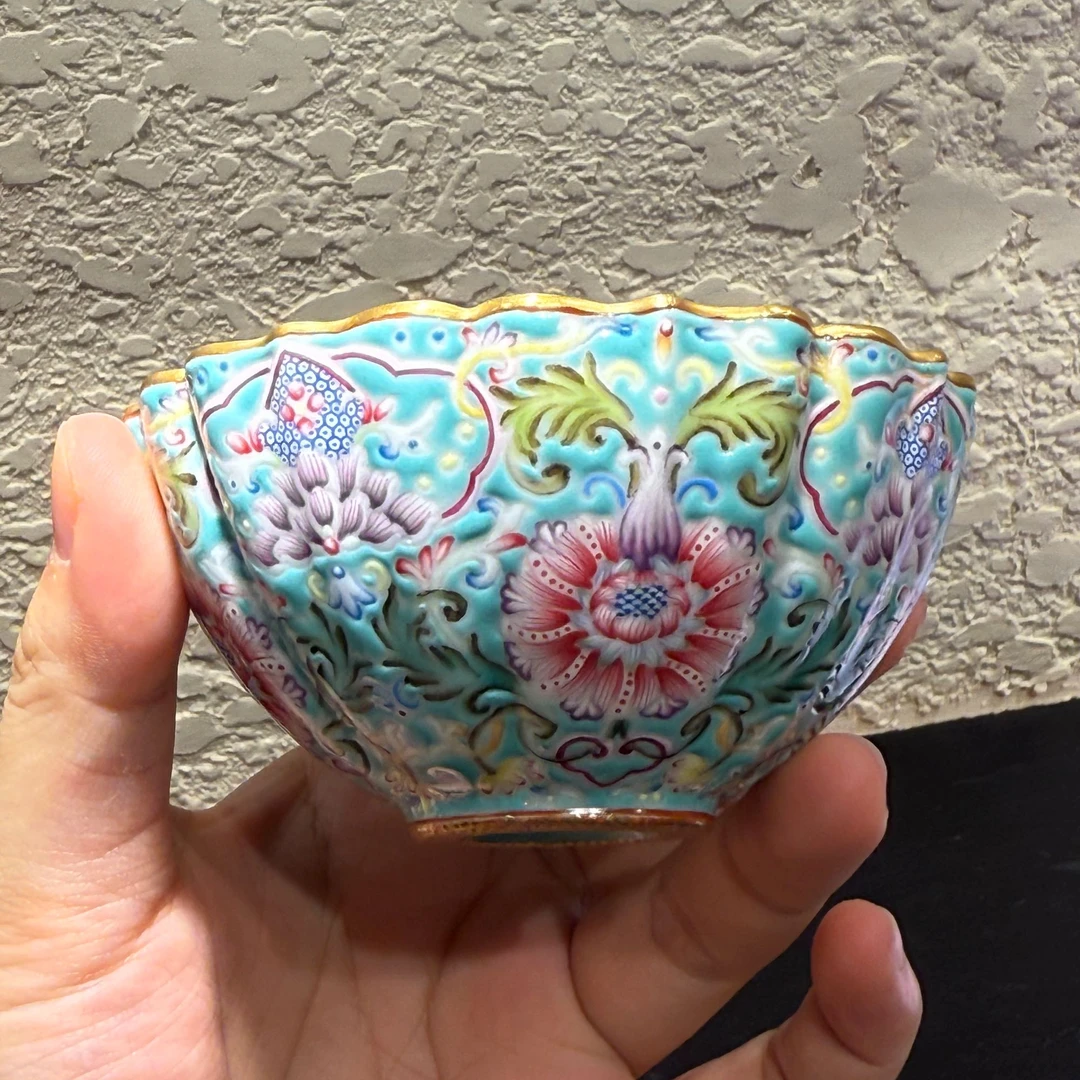 溢珍堂松石绿花瓣杯YZT-3430