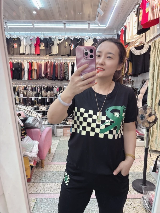 夏季新款胖mm休闲运动短袖黑色遮肚显瘦套装