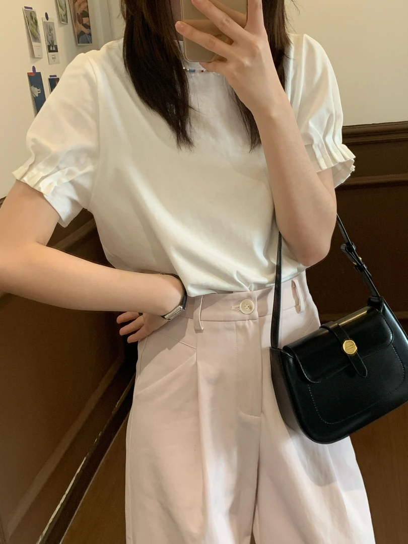 【Niche Young】女短袖纯棉百搭宽松小众休闲简约设计感T恤 CX20279