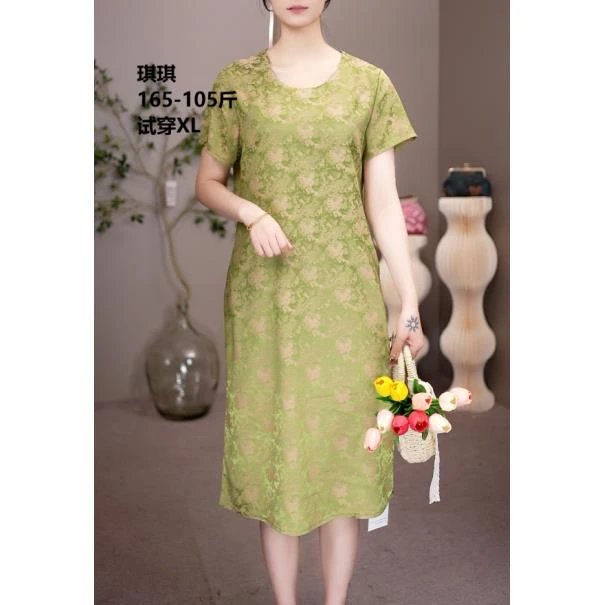 2020  【有口袋】圆领花罗直筒遮肚子连衣裙