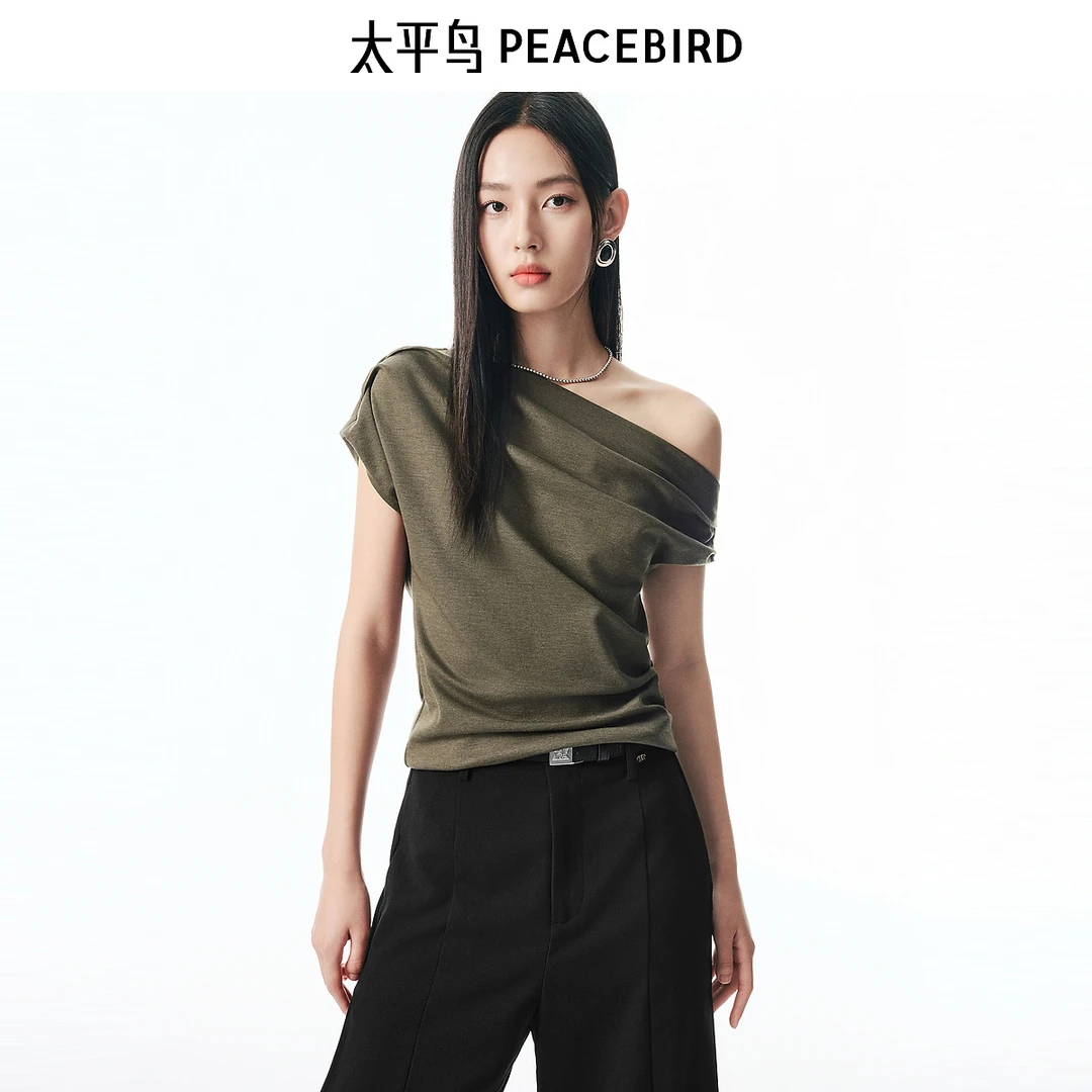 【商场同款】太平鸟流光风新款醋酸一字肩短袖T恤上衣A1CNF3135