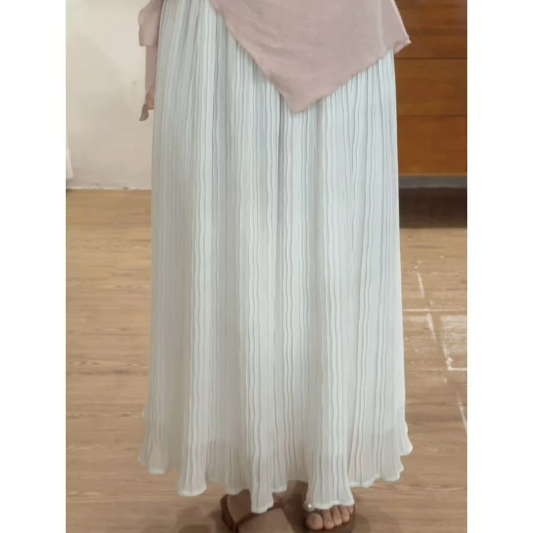 【五分糖】松紧腰百搭百褶裙女春夏垂感显瘦遮胯长裙