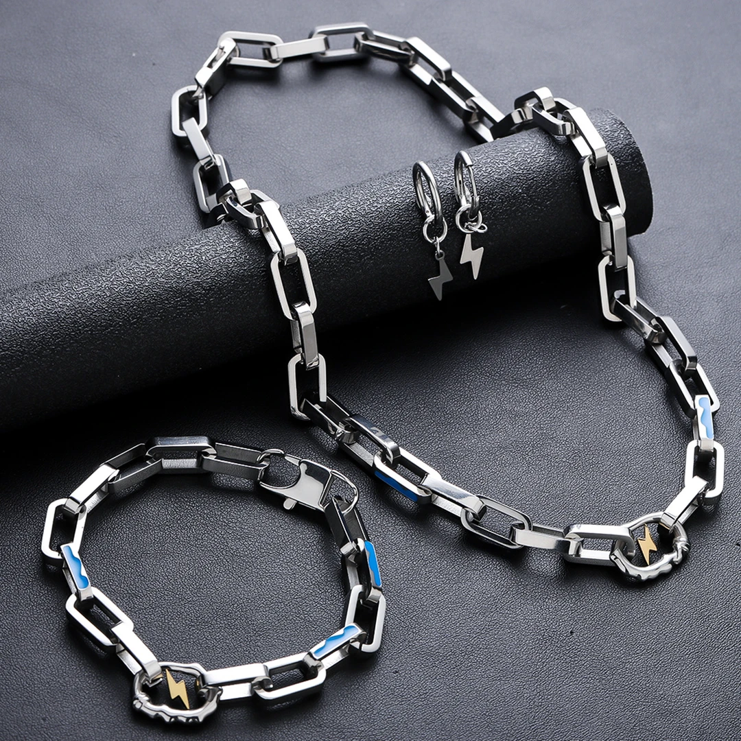 钛钢铅玻璃项链 闪电项链男通体钛钢不掉色套装配饰女简约中性高