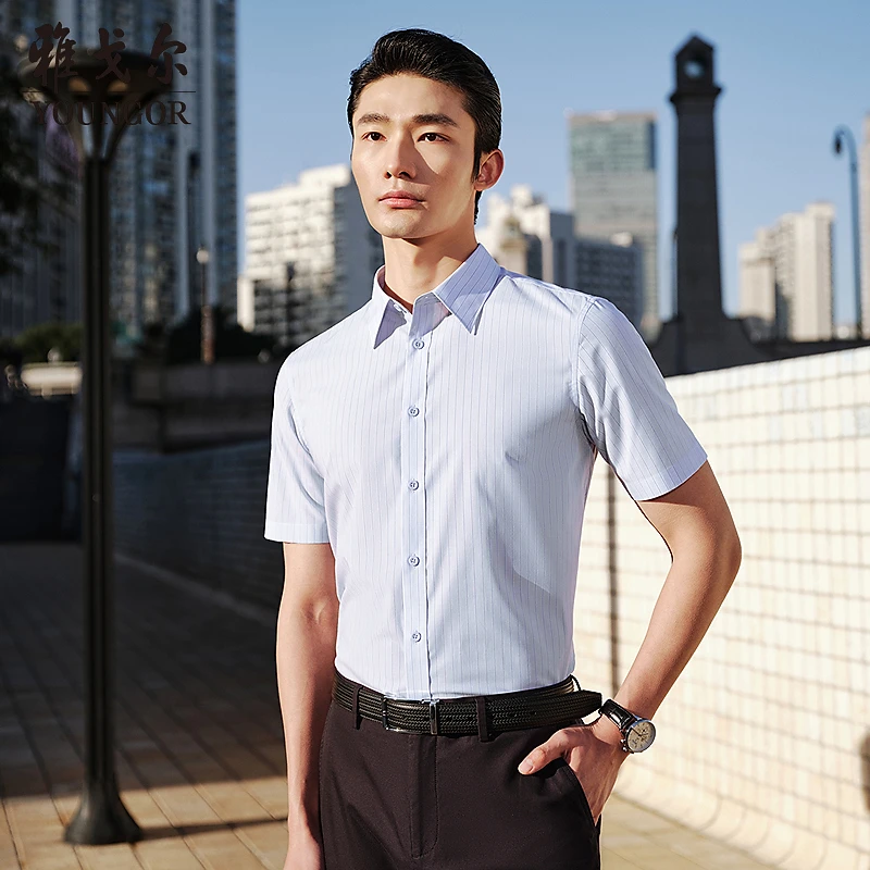 【莫代尔+锦氨+大条纹】雅戈尔男夏季商务休闲短袖衬衫114793