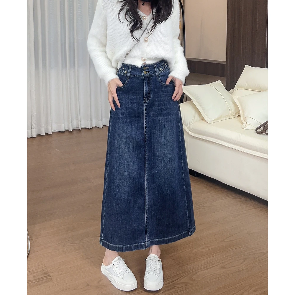 0695牛仔裙女半身裙2025新款小个子后开衩高腰显瘦a字长款裙子