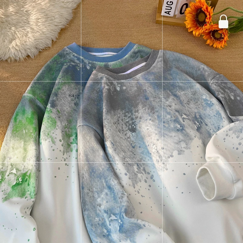 隐匿者扎染渐变套头卫衣男美式复古长袖t恤痞帅高级感内搭打底衫