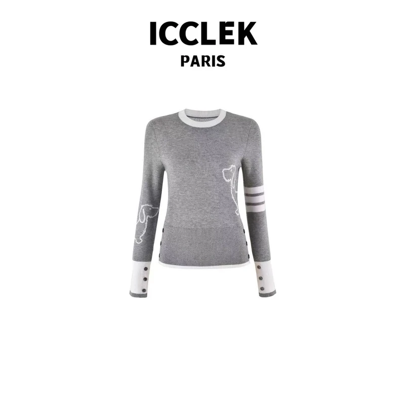 小狗圆领套头长袖针织衫 气质 轻奢 名媛 -2879