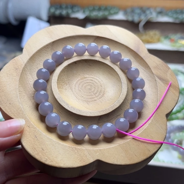 和田玉未镶嵌手链8mm烟紫圆珠